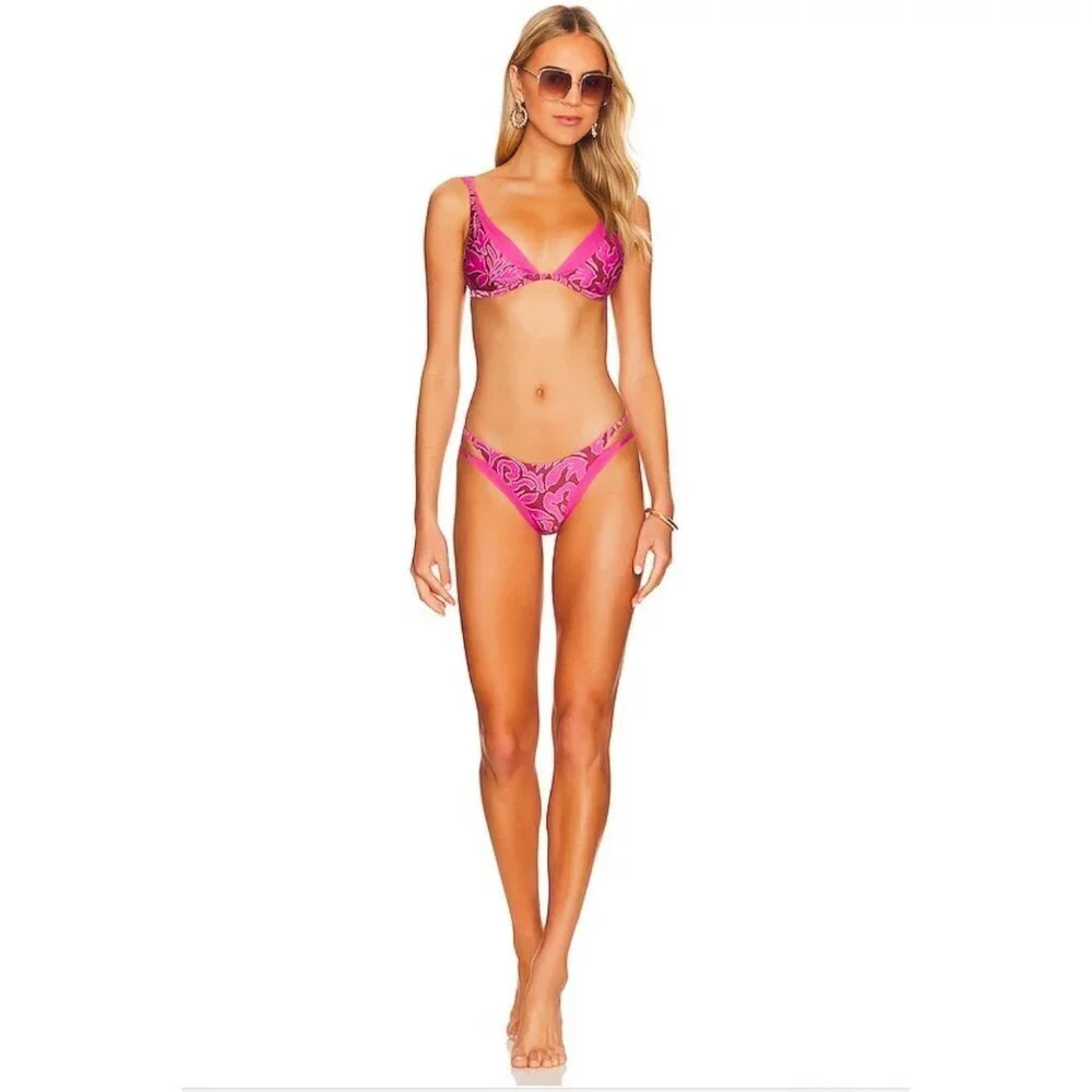 LSpace Pink Printed Bikini Bottoms Womens Size L